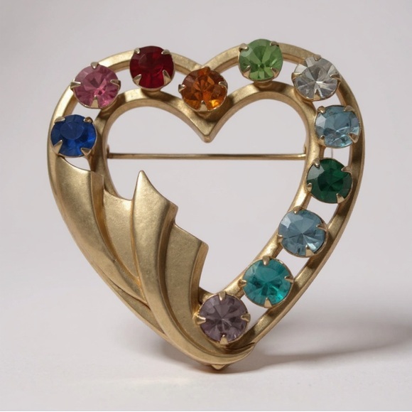 Catamore Jewelry - Catamore Vintage Multicolor Heart Brooch